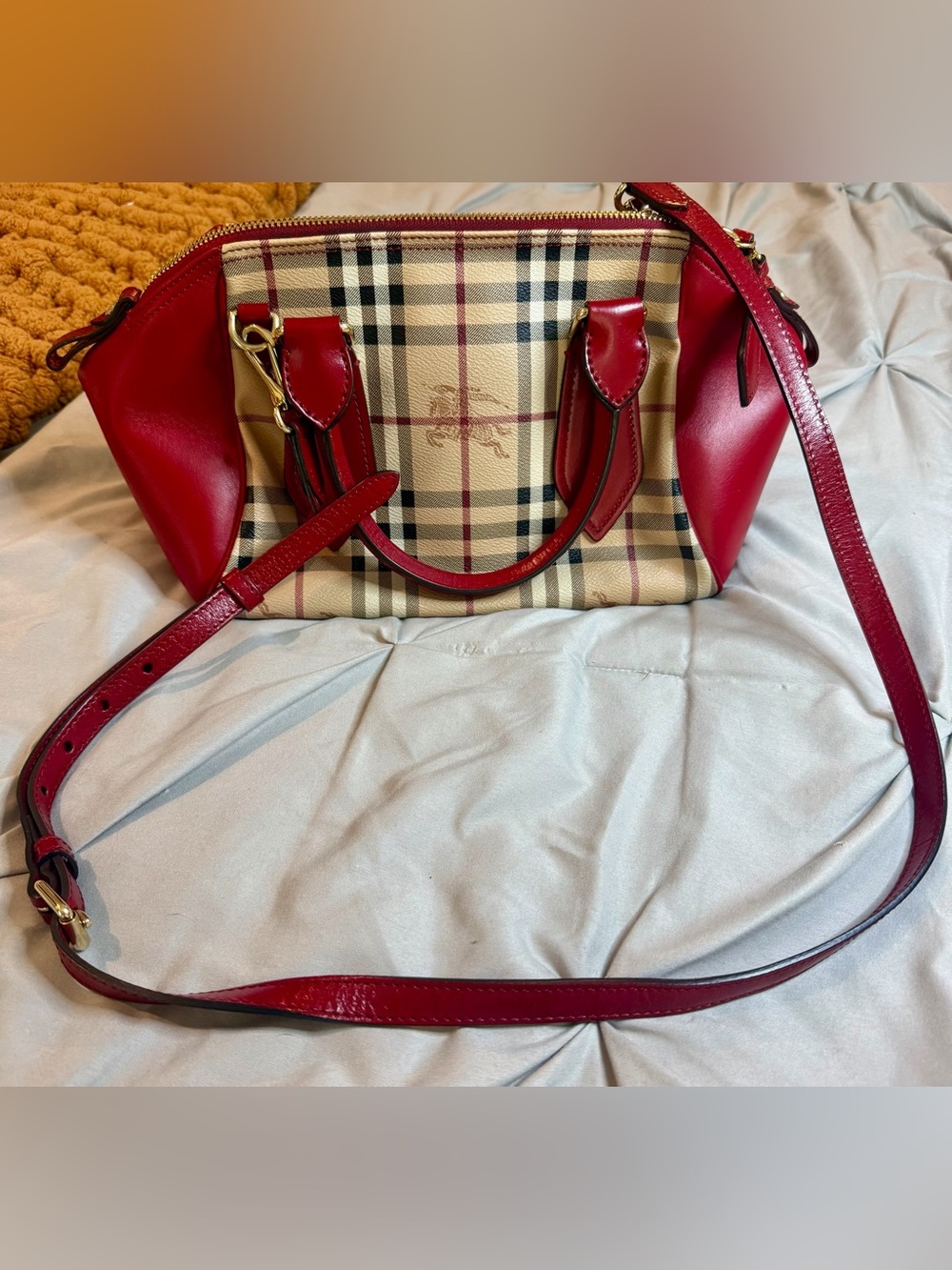 Burberry Haymarket Check Small Blaze Satchel โ Military Red
